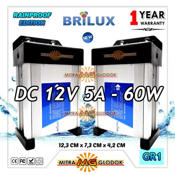 Power Supply Trafo Brilux DC 12V 5A | 60W (Super Quality) - Rainproof